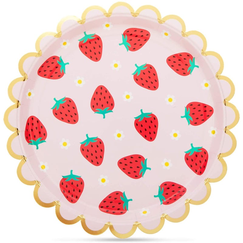 Sparkle and Bash Strawberry Tablecloth & Birthday Party Decorations Set - 87-Piece Pink Daisy-Print Plates, Cups, Napkins & Favor Boxes - Banner & Party Supplies - Image 5